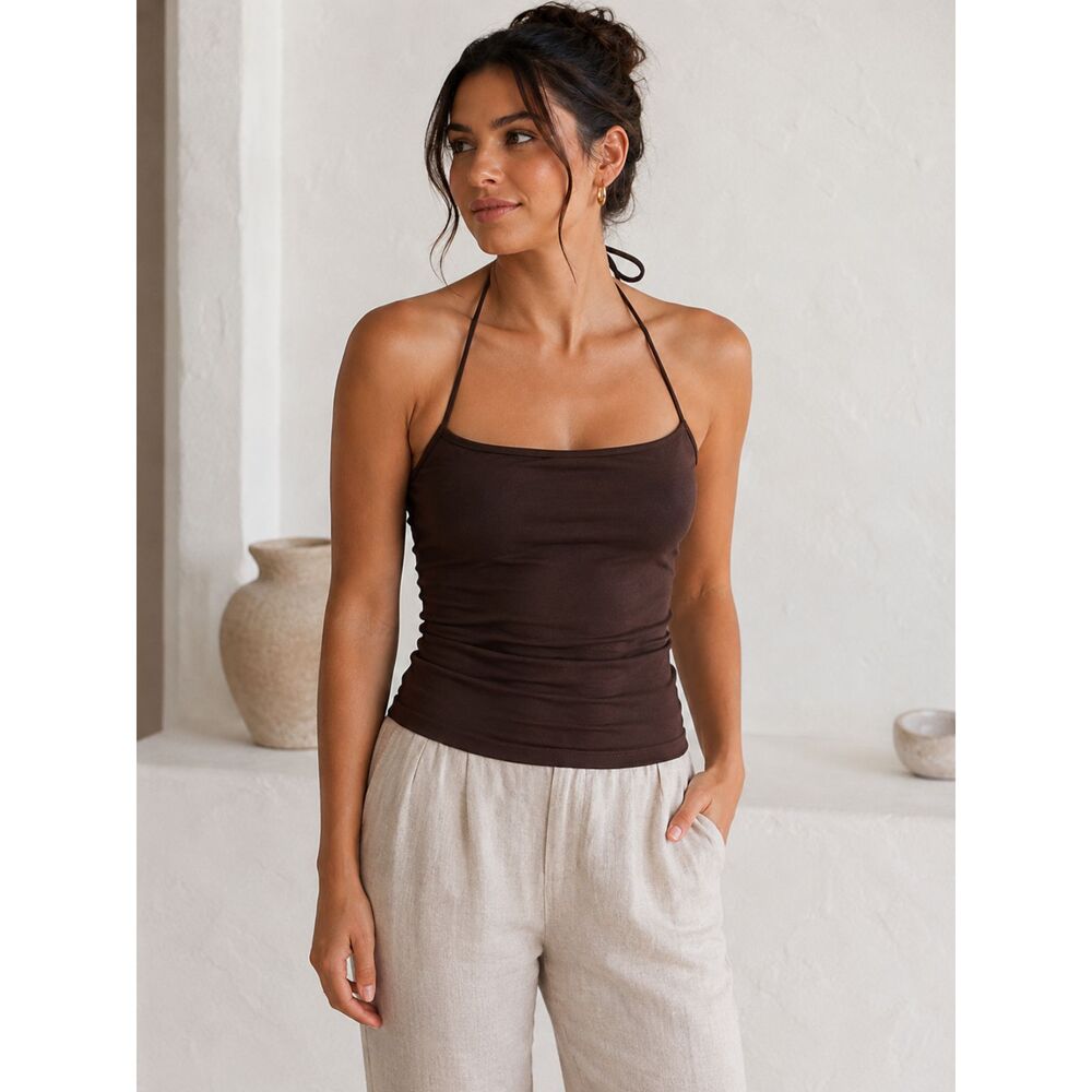 Mod Ref Brown Adjustable Strap Cami Tank Top XS Minimalist Capsule Basic